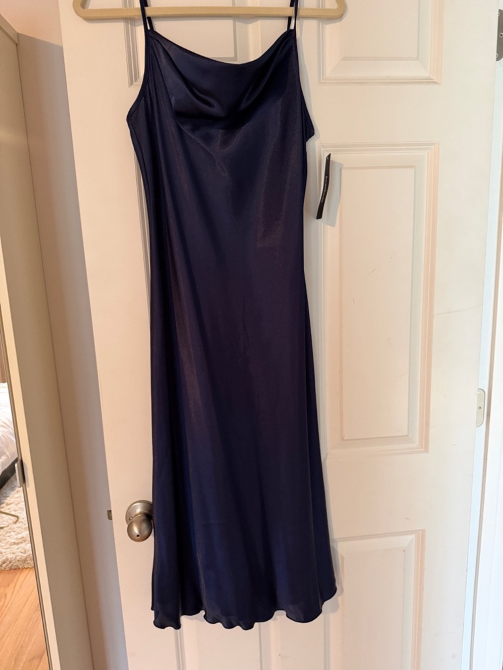 bebe Navy Satin Slip Midi Dress